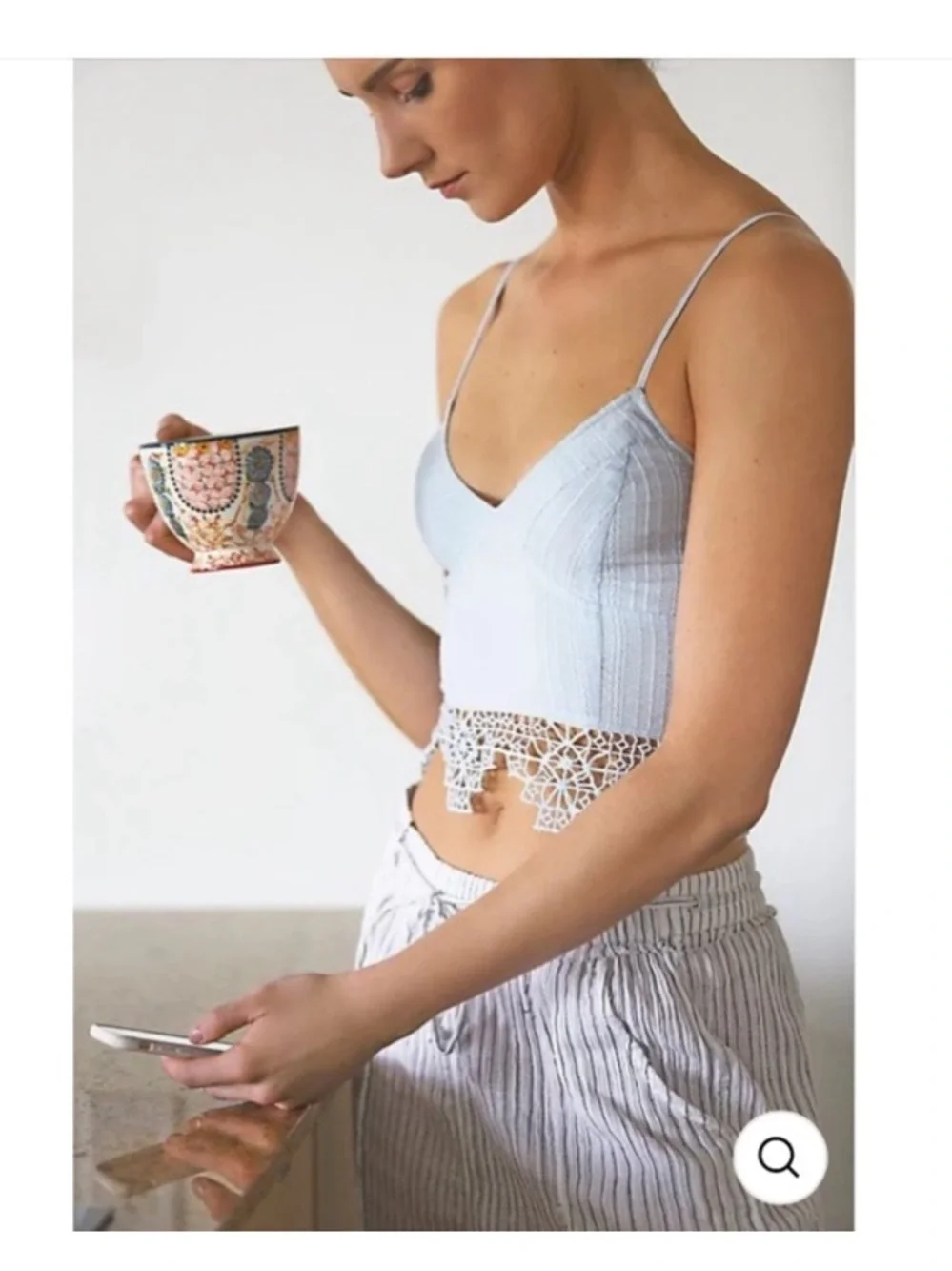 Free People One White Geo Crochet Lace Trim Cami Crop Top S